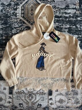 HOWDY (backwards) Lace-Hem Hoodie Sweater. Super soft. Brand new!!